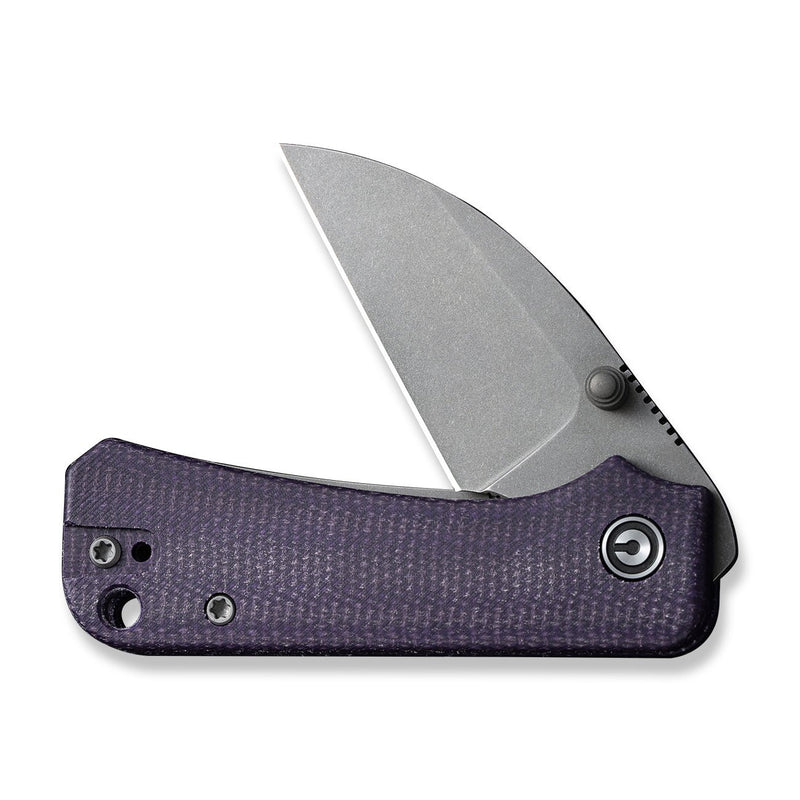 CIVIVI Baby Banter Wharncliffe Thumb Stud Knife Purple Canvas Micarta Contoured Handle (2.32" Gray Stonewashed Nitro-V Blade) C19068SC-2