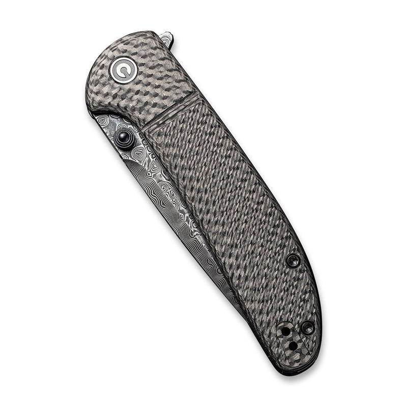 CIVIVI Badlands Vagabond Flipper And Thumb Stud Knife Carbon Fiber Handle (3.25" Damascus Blade) - CIVIVI