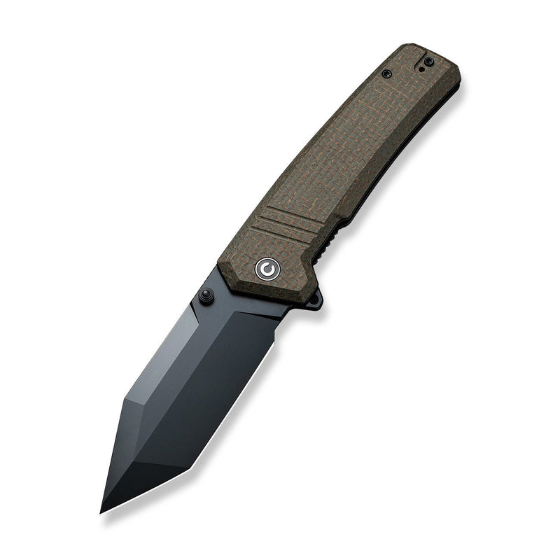 CIVIVI Bhaltair Flipper & Thumb Stud Knife Green Burlap Micarta Handle (3.98" Black 14C28N Blade) C23024-3