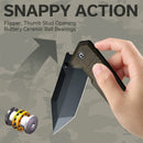 CIVIVI Bhaltair Flipper & Thumb Stud Knife Green Burlap Micarta Handle (3.98" Black 14C28N Blade) C23024-3