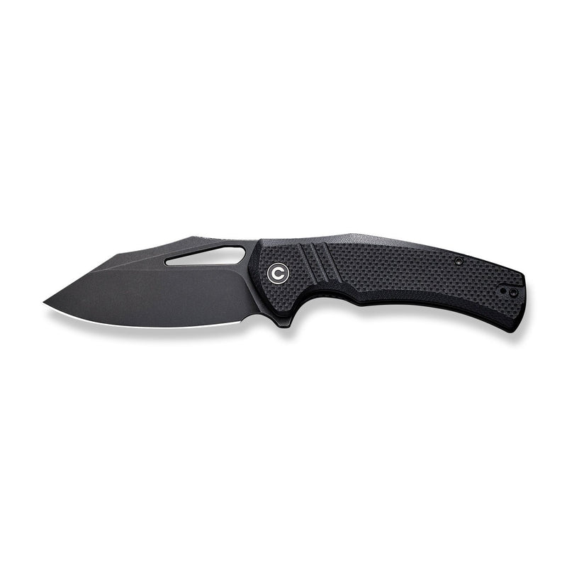 CIVIVI BullTusk Flipper & Thumb Hole Knife Black Coarse G10 Handle (3.48" Black Stonewashed 14C28N Blade) C23017-1