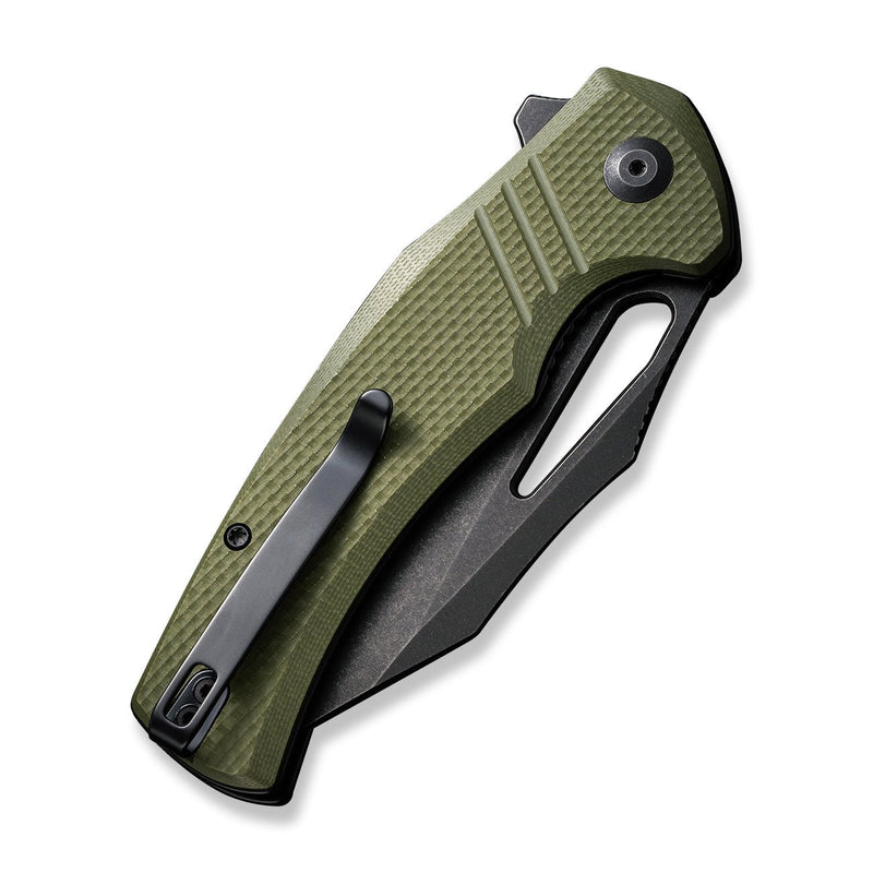 CIVIVI BullTusk Flipper & Thumb Hole Knife OD Green Coarse G10 Handle (3.48" Black Stonewashed 14C28N Blade) C23017-2