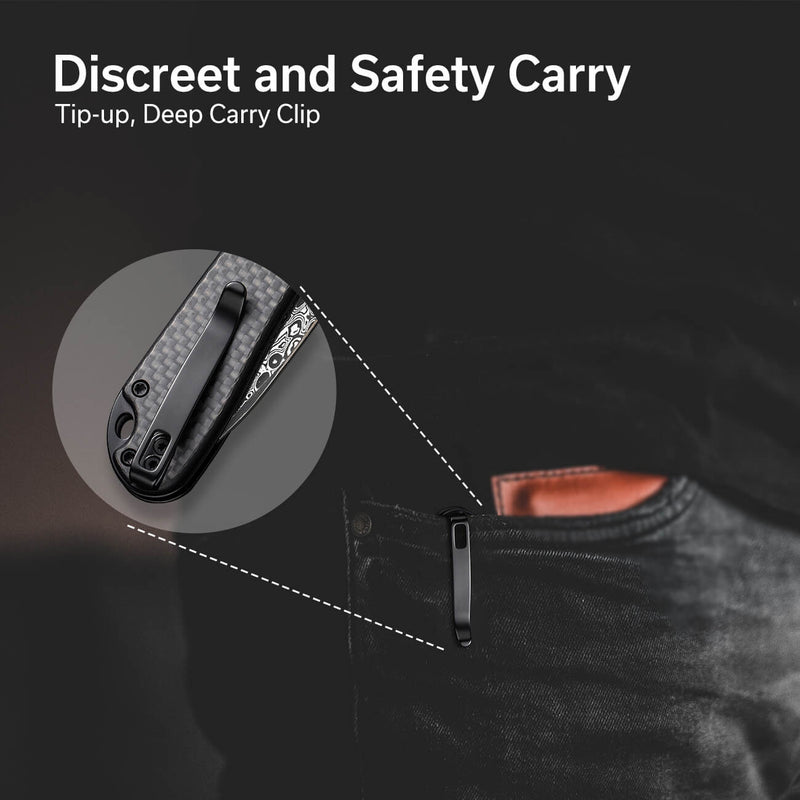 CIVIVI Button Lock Elementum II Pocket Knife Carbon Fiber Overlay On G10 Handle (2.96" Damascus Blade) C18062PB-DS1