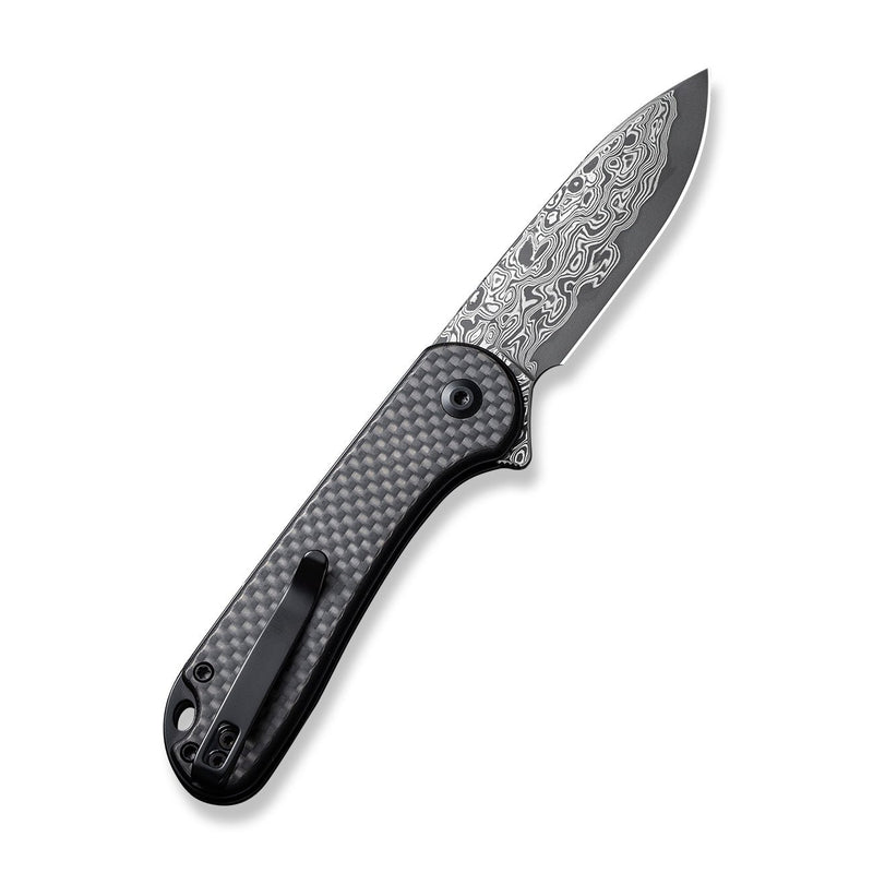 CIVIVI Button Lock Elementum II Pocket Knife Twill Carbon Fiber Overlay On Black G10 Handle (2.96" Damascus Blade) C18062PB-DS1