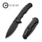 CIVIVI Button Lock Praxis Flipper Knife Black Aluminum Handle (3.75" Black Stonewashed Nitro-V Blade) C18026E-1