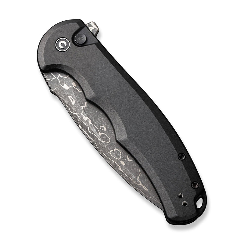 CIVIVI Button Lock Praxis Flipper Knife Black Aluminum Handle (3.75" Damascus Blade) C18026E-DS1