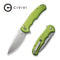 CIVIVI Button Lock Praxis Flipper Knife Lime Green Aluminum Handle (3.75" Satin Finished Nitro-V Blade) C18026E-3