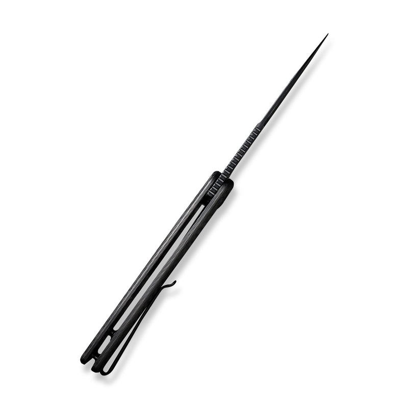 CIVIVI Caetus Flipper Knife Twill Carbon Fiber Handle (3.48" Black Hand Rubbed Damascus Blade) C21025C-DS1