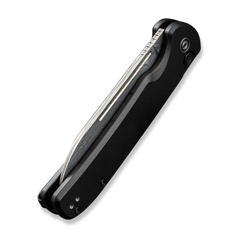 CIVIVI Chevalier Ⅱ Flipper & Button Lock Knife Black Aluminum Handle (3.47" Damascus Blade) C20022B-DS1