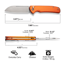 CIVIVI Chevalier II Flipper & Button Lock Knife Orange Aluminum Handle (3.47" Satin Finished 14C28N Blade) C20022B-2