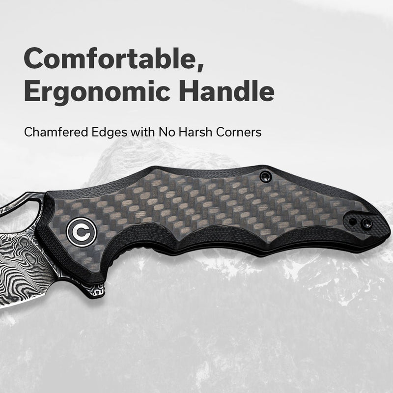 CIVIVI Chiro Flipper Knife Carbon Fiber & G10 Handle (3.1" Damascus Blade) C23046-DS1