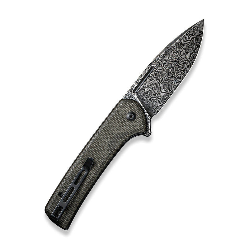 CIVIVI Conspirator Flipper And Button Lock Knife Micarta Handle (3.48" Damascus Blade) C21006-DS1