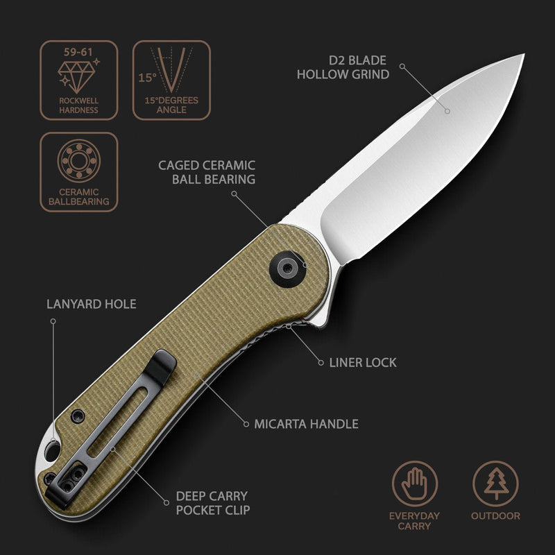 CIVIVI Elementum Flipper Knife Micarta Handle (2.96" D2 Blade) C907S
