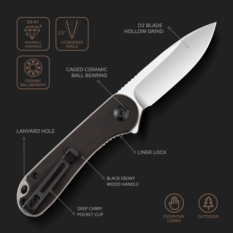 CIVIVI Elementum Flipper Knife Wood Handle (2.96" D2 Blade) C907D
