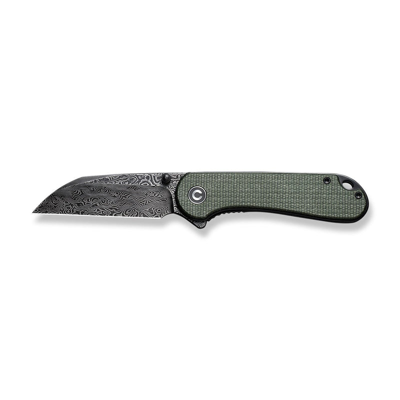 CIVIVI Elementum Flipper & Thumb Stud Knife Green Canvas Micarta Handle ( 2.97" Black Hand Rubbed Damascus Blade) C18062AF-DS1