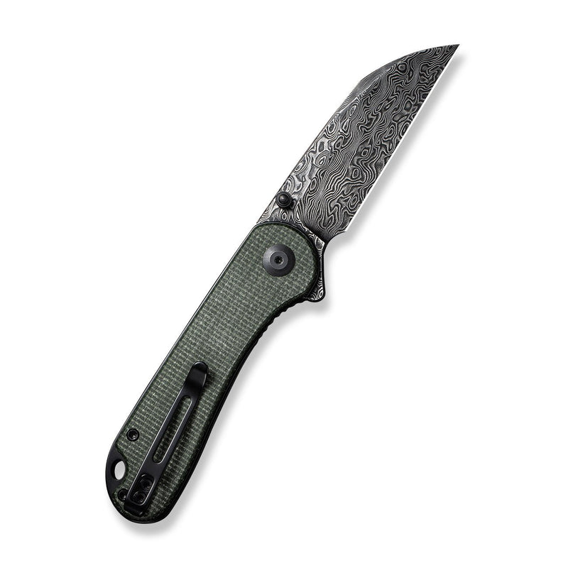 CIVIVI Elementum Flipper & Thumb Stud Knife Green Canvas Micarta Handle ( 2.97" Black Hand Rubbed Damascus Blade) C18062AF-DS1
