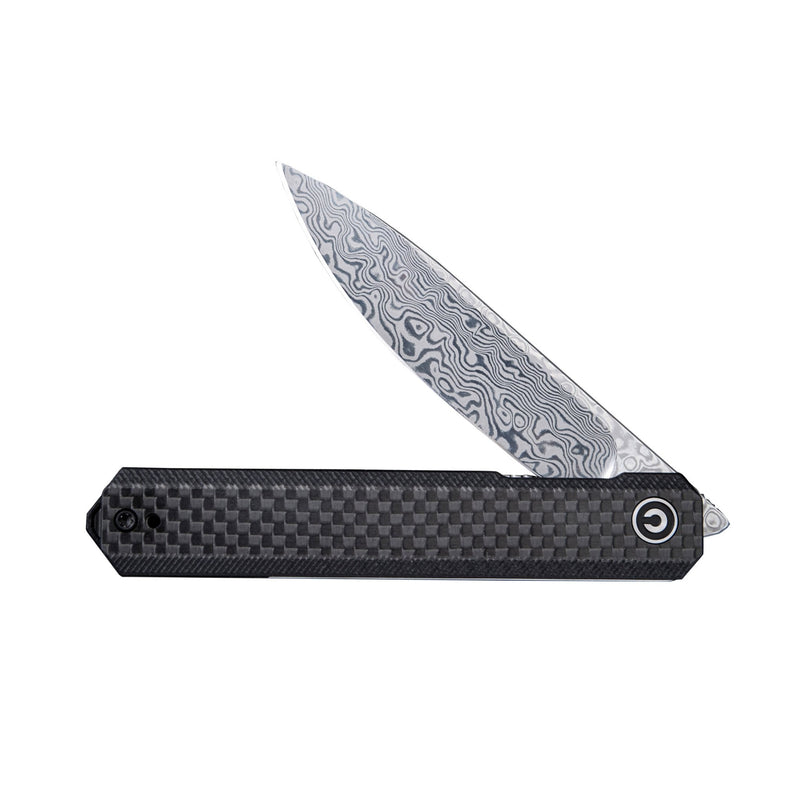 CIVIVI Exarch Front Flipper Knife Carbon Fiber Overlay On G10 Handle (3.22" Damascus Blade) C2003DS-1