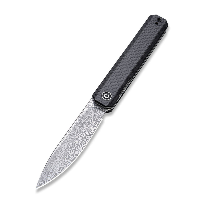 CIVIVI Exarch Front Flipper Knife Carbon Fiber Overlay On G10 Handle (3.22" Damascus Blade) C2003DS-1