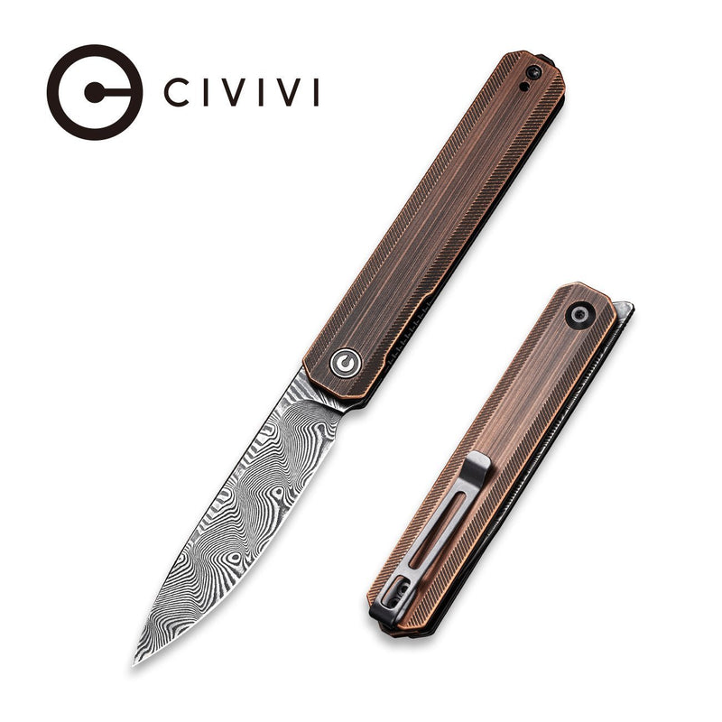 CIVIVI Exarch Front Flipper Knife Copper Handle (3.22" Damascus Blade) C2003DS-2