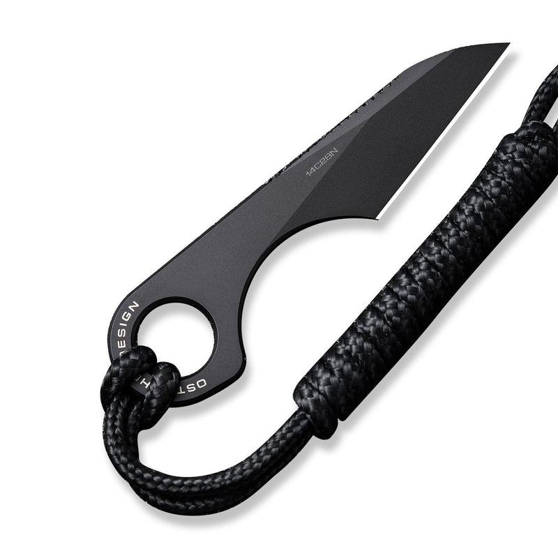CIVIVI Gramis Fixed Blade Knife Black 14C28N Blade With 1PC Black Kydex Sheath, 1PC Plain Bead Chain & 1PC Black Lanyard C23004-1