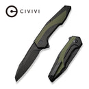 CIVIVI Hypersonic Flipper Knife Black Steel Handle With OD Green G10 Inlay (3.7" Black Stonewashed 14C28N Blade) C22011-1