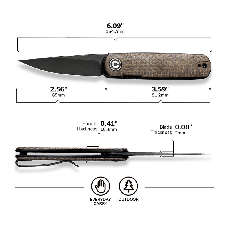 CIVIVI Lumi Top Flipper Pocket Knife Micarta Handle (2.56" 14C28N Blade) C20024-5