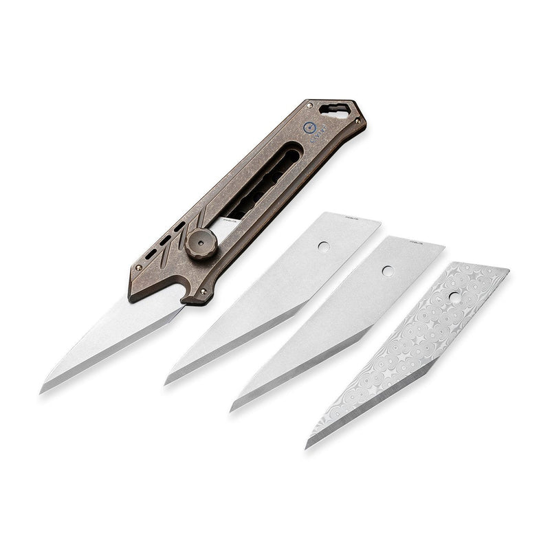 CIVIVI Mandate Utility Knife Titanium Handle (2.12" 1PC Damascus Blade And 2PCS 9Cr18MoV Blades) C2007A