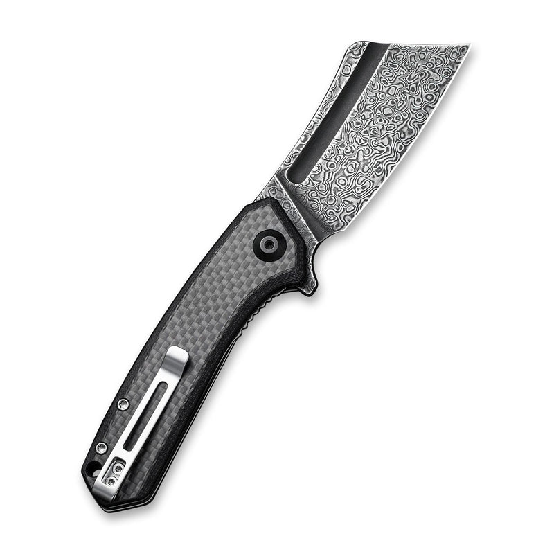 CIVIVI Mini Bullmastiff Flipper Knife Carbon Fiber Overlay On G10 Handle (2.97" Damascus Blade) C2004DS-1