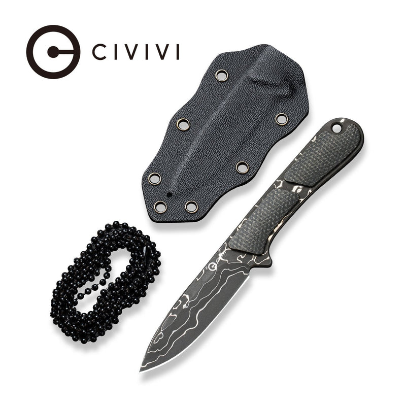 CIVIVI Mini Elementum Fixed Blade Knife Dark Green Canvas Micarta Handle (2.24" Damascus Blade) C23010-DS1