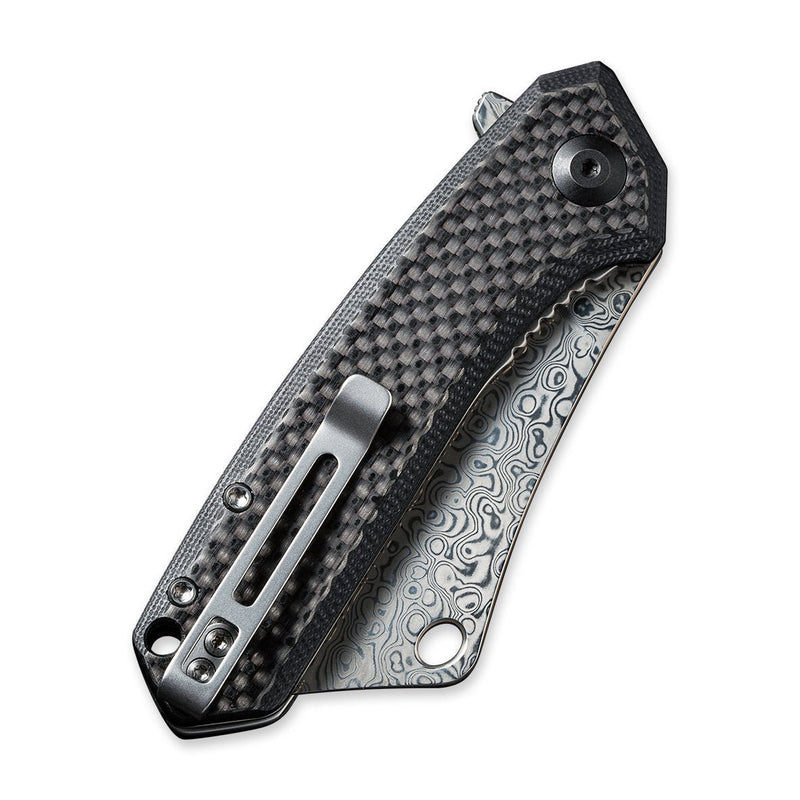 CIVIVI Mini Mastodon Flipper Knife Carbon Fiber Overlay On G10 Handle (2.97" Damascus Blade) C2011DS-1