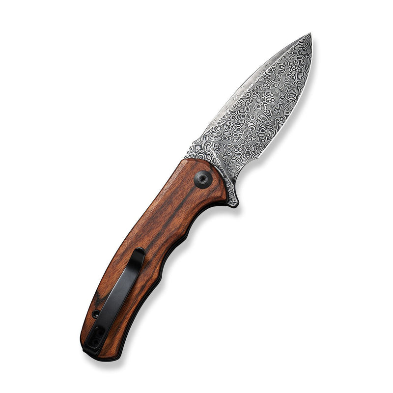 CIVIVI Mini Praxis Flipper Knife Guibourtia Wood Handle (2.98" Black Hand Rubbed Damascus Blade) C18026C-DS1
