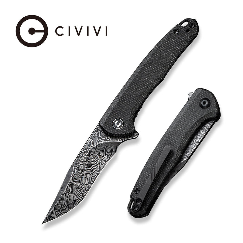 CIVIVI Mini Sandbar Flipper Knife Micarta Handle (2.95" Damascus Blade) C20011-DS1