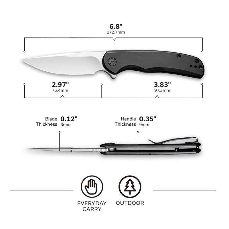 CIVIVI NOx Flipper Knife Stainless Steel Handle (2.97" Nitro-V Blade) C2110B
