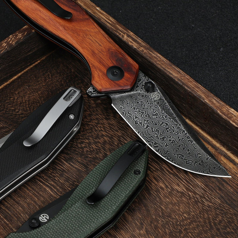 CIVIVI ODD 22 Flipper & Thumb Stud Knife Wood Handle (2.97" Damascus Blade) C21032-DS1