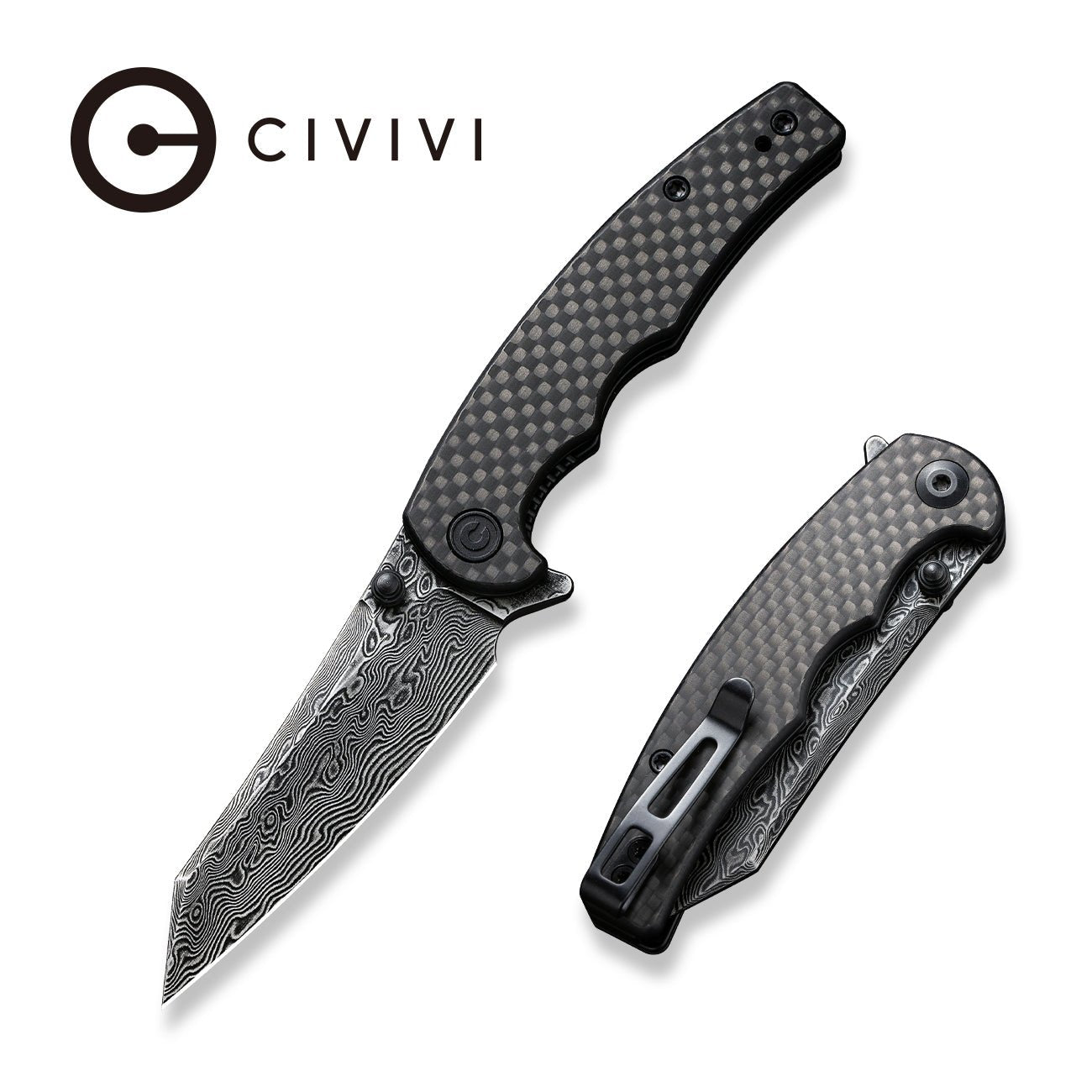 CIVIVI P87 Folder EDC Knife - Carbon Fiber Handle Damascus