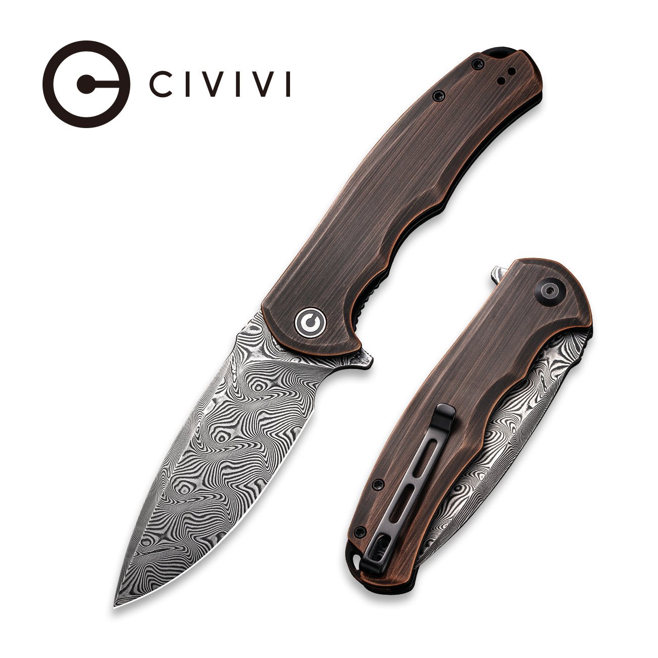CIVIVI Praxis Flipper EDC Copper Handle Damascus Blade