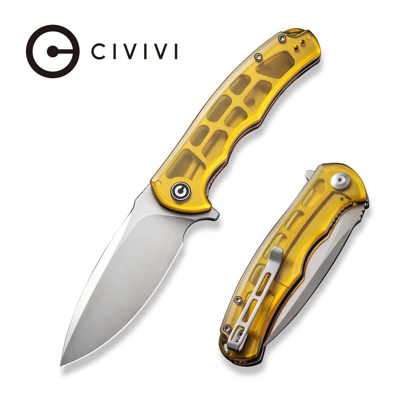 CIVIVI Praxis Flipper Knife Polished Ultem Handle (3.75" Satin Finished 9Cr18MoV Blade) C803L