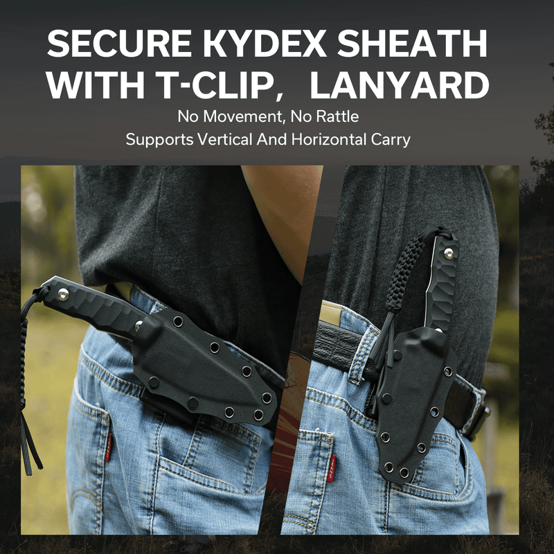 CIVIVI Propugnator Fixed Blade Knife Black G10 Handle (4.15" Stonewashed D2 Blade) C23002-1, With 1PC Black Lanyard, Black Kydex Sheath and T-Clip