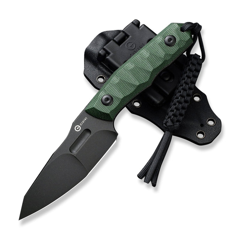 CIVIVI Propugnator Fixed Blade Knife Green Canvas Micarta Handle (4.15" Black Stonewashed D2 Blade) C23002-2, With 1PC Black Lanyard, Black Kydex Sheath and T-Clip