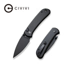 CIVIVI Qubit Button Lock Knife Black Aluminum Handle (2.98" Black Stonewashed 14C28N Blade) C22030E-1