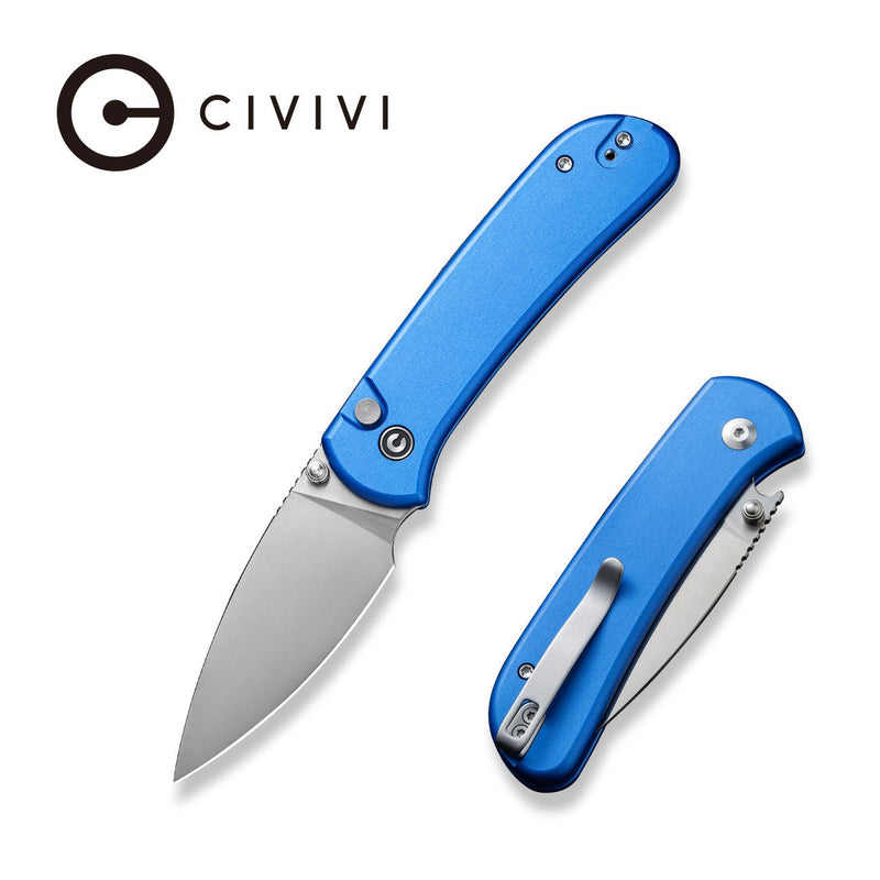 CIVIVI Qubit Button Lock Knife Bright Blue Aluminum Handle (2.98" Satin Finished 14C28N Blade) C22030E-3