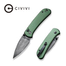 CIVIVI Qubit Button Lock Knife Green Aluminum Handle (2.98" Black Hand Rubbed Damascus Blade) C22030E-DS1