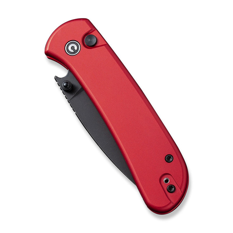 CIVIVI Qubit Button Lock Knife Red Aluminum Handle (2.98" Black Stonewashed 14C28N Blade) C22030E-2