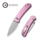 CIVIVI Qubit Button Lock & Thumb Stud Knife Pink Aluminum Handle (2.98" Satin Finished 14C28N Blade) C22030E-5