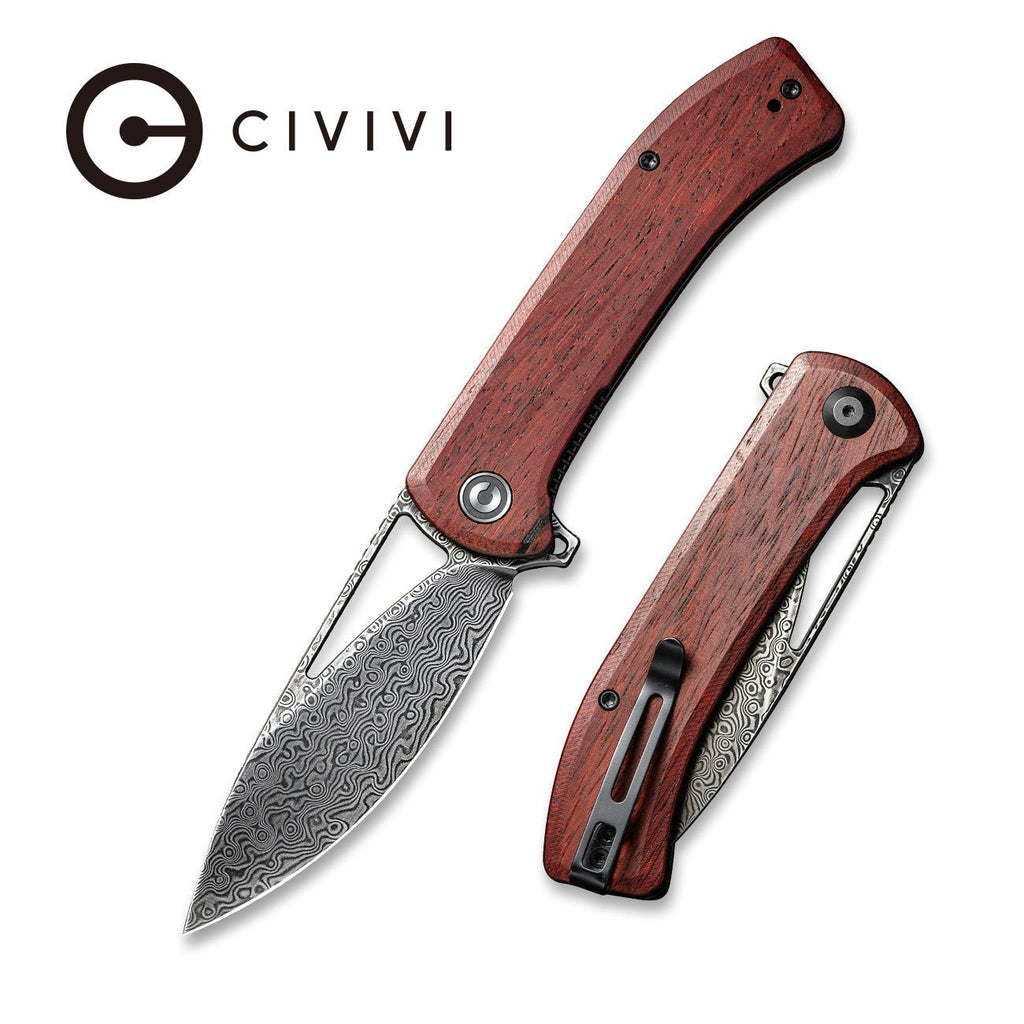 CIVIVI Riffle Flipper Knife Wood Handle Damascus Blade