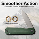 CIVIVI Sendy Flipper Knife Green Canvas Micarta Handle (2.83" Gray Stonewashed Nitro-V Blade) C21004A-1, Includes 1PC Steel Tweezers (Presentation Side) & Toothpick (Lock Side) In The Handle
