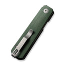 CIVIVI Sendy Flipper Knife Green Canvas Micarta Handle (2.83" Gray Stonewashed Nitro-V Blade) C21004A-1, Includes 1PC Steel Tweezers & Toothpick In The Handle