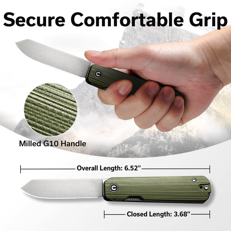 CIVIVI Sendy Flipper Knife Milled Green/Red G10 Handle (2.83" Satin Finished Nitro-V Blade) C21004B-1, Includes 1PC Steel Tweezers (Presentation Side) & Toothpick (Lock Side) In The Handle
