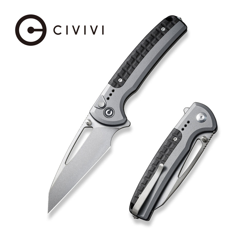 CIVIVI Sentinel Strike Flipper & Button Lock Knife Gray Aluminum Handle With Black FRN Integral Spacer (3.7" Stonewashed K110 Blade) C22025B-2