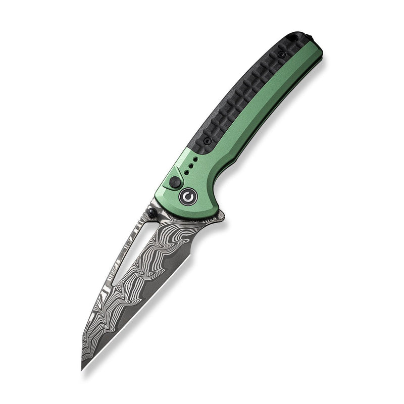 CIVIVI Sentinel Strike Flipper & Button Lock Knife Green Aluminum Handle With Black FRN Integral Spacer (3.7" Damascus Blade) C22025B-DS1